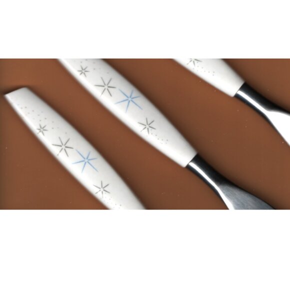 Set Of 3 Mode Danish Steak Knives England Starburst Atomic Pattern MCM Dining - Picture 2 of 4